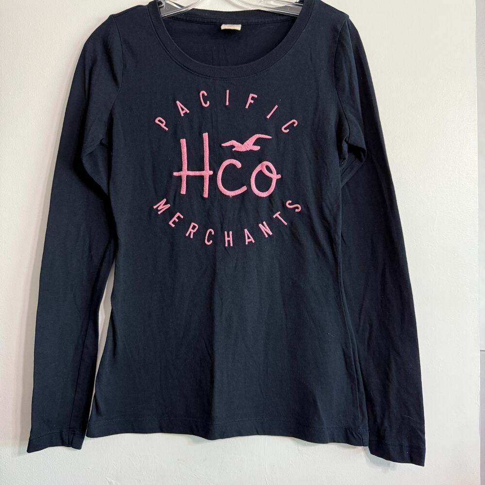 Hollister Pacific Merchants Graphic Tee Womens Size M Navy Y2K Cotton Retro
